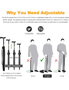 Paraguas Bastón Wrzbest Ajustable Altura Negro 0.54 kg 2