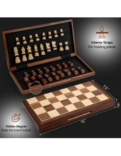 Juego de Ajedrez FanVince de Madera de Nogal 38 cm Plegable 2