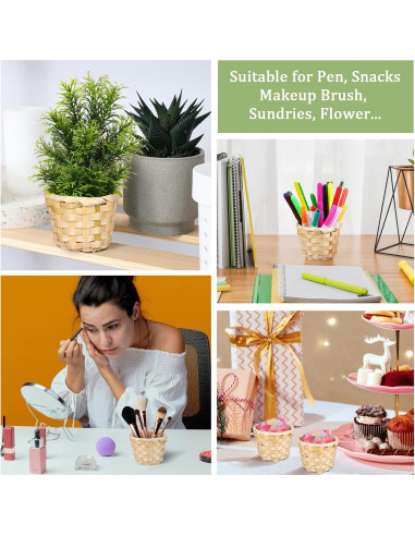 Kisangel 6Pcs Mini Canasta Tejida Redonda para Decoración