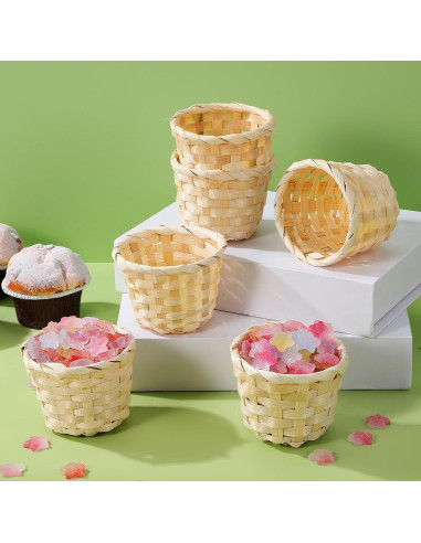 Kisangel 6Pcs Mini Canasta Tejida Redonda para Decoración