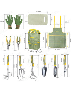 Juego de Jardinería iHansee 12 Piezas con Delantal y Guantes 2