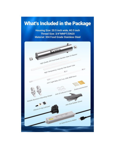 Filtro Purificador de Agua UV HQUA-TWS-12 12GPM 120V Extra