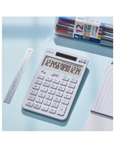 Calculadora de Escritorio UNIONE SL-400 14 Dígitos LCD Blanca