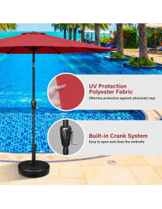 Paraguas de Patio HealSmart 2,74m Rojo con Manivela 2