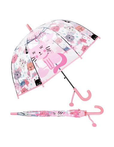 Paraguas Infantil Transparente Decalsweet Gato Rosa 70 cm