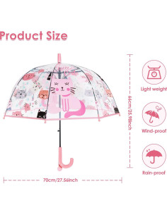Paraguas Infantil Transparente Decalsweet Gato Rosa 70 cm 2