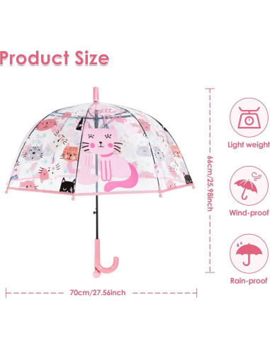 Paraguas Infantil Transparente Decalsweet Gato Rosa 70 cm