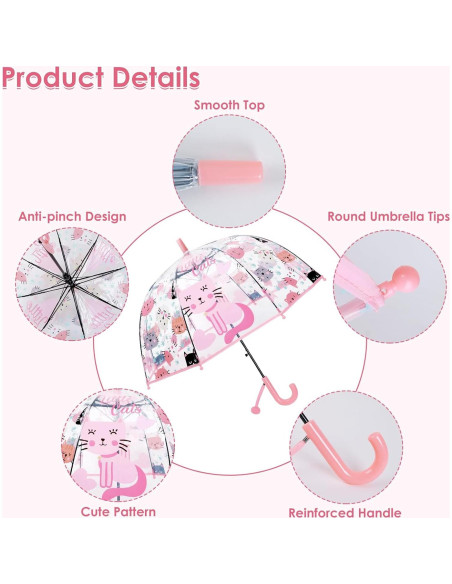 Paraguas Infantil Transparente Decalsweet Gato Rosa 70 cm
