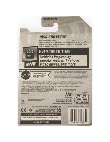Coche de Juguete Hot Wheels Corvette 1956 Azul 10 cm