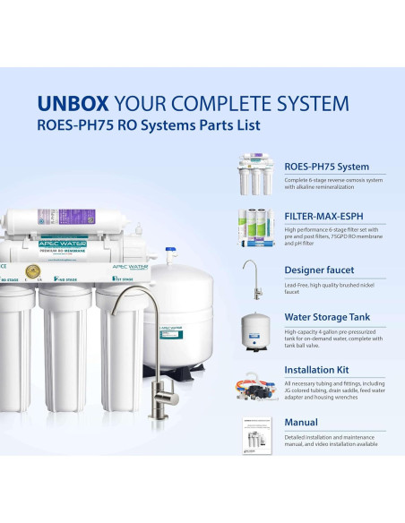 Sistema de filtración de agua APEC ROES-PH75 75 GPD 6 etapas Sistema de filtración de agua APEC ROES-PH75 75 GPD 6 etapas