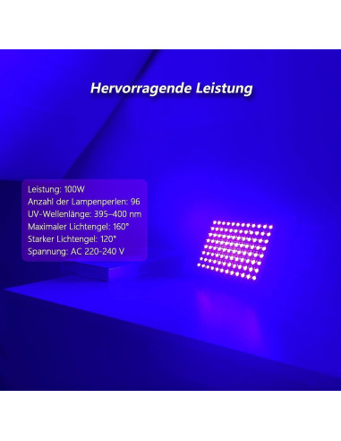 Proyector UV 100W Glostars IP66 Luz Negra 395nm 2 Paquetes