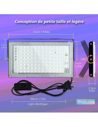 Proyector UV 100W Glostars IP66 Luz Negra 395nm 2 Paquetes