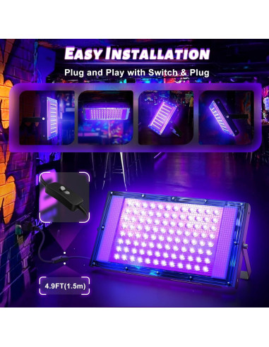 Proyector UV 100W Glostars IP66 Luz Negra 395nm 2 Paquetes