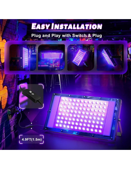 Proyector UV 100W Glostars IP66 Luz Negra 395nm 2 Paquetes