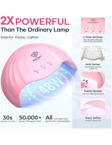 Kit Modelones Luz UV 48W y Guantes UPF99+ para Uñas