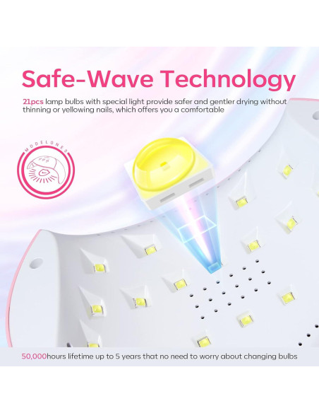 Kit Modelones Luz UV 48W y Guantes UPF99+ para Uñas