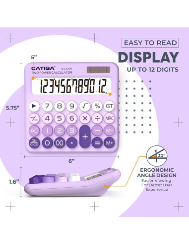 Calculadora Solar Catiga SD-1299 con Pantalla LCD 12 Dígitos