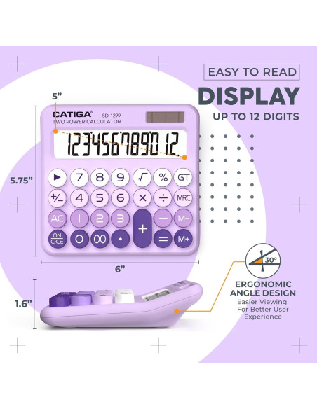 Calculadora Solar Catiga SD-1299 con Pantalla LCD 12 Dígitos