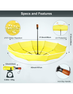 YumSur Paraguas Compacto Amarillo - A Prueba de Viento 2
