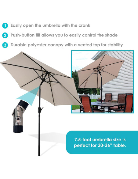 Paraguas de Patio Sunnydaze 2.3m Beige con Manivela Paraguas de Patio Sunnydaze 2.3m Beige con Manivela