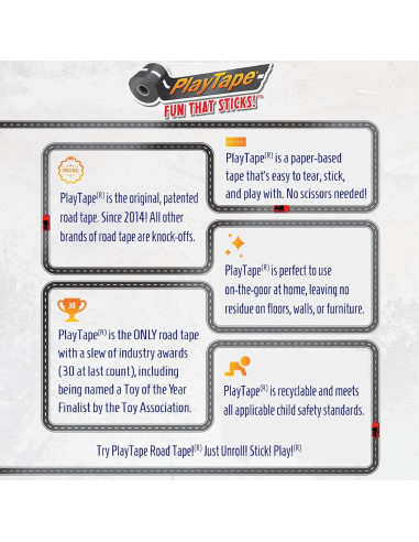 PlayTape - Cinta de carretera para coches de juguete 5,08 cm x 9,14 m