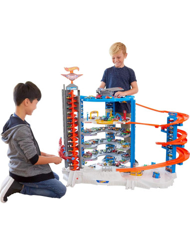 Garaje Super Ultimate Hot Wheels con 4 Autos y Elevador
