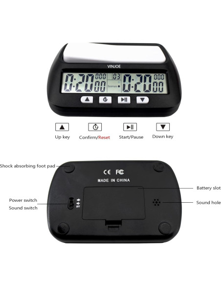 Reloj de Ajedrez Digital VINJOE Portátil con 4 Funciones