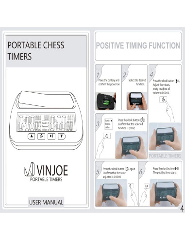 Reloj de Ajedrez Digital VINJOE Portátil con 4 Funciones