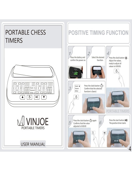 Reloj de Ajedrez Digital VINJOE Portátil con 4 Funciones