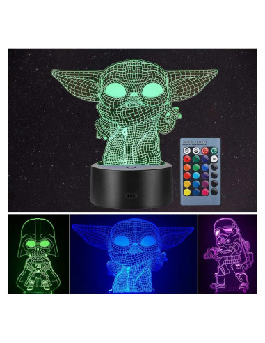 Lámpara 3D Star Wars Manco - Baby Yoda, Darth Vader, 16 Colores