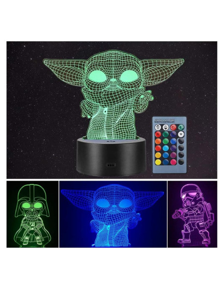 Lámpara 3D Star Wars Manco - Baby Yoda, Darth Vader, 16 Colores