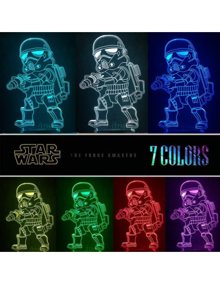 Lámpara 3D Star Wars Manco - Baby Yoda, Darth Vader, 16 Colores