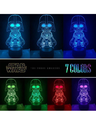 Lámpara 3D Star Wars Manco - Baby Yoda, Darth Vader, 16 Colores