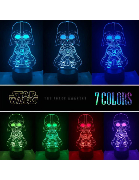 Lámpara 3D Star Wars Manco - Baby Yoda, Darth Vader, 16 Colores