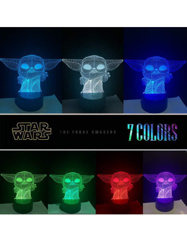 Lámpara 3D Star Wars Manco - Baby Yoda, Darth Vader, 16 Colores