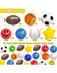 60 Mini Pelotas Antiestrés para Niños - Oleitodh 2