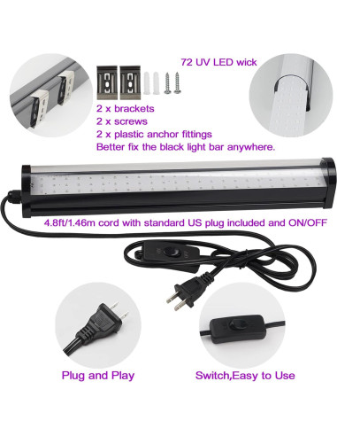 Barra de luz negra LED 25W CICINY 72 chips UV 395-405nm