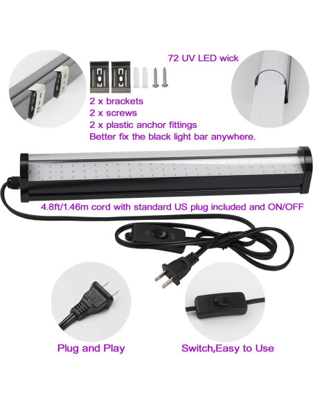 Barra de luz negra LED 25W CICINY 72 chips UV 395-405nm