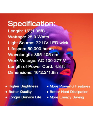 Barra de luz negra LED 25W CICINY 72 chips UV 395-405nm