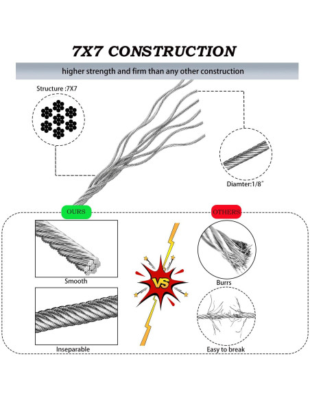 Cable de Acero Inoxidable 1/8" (0,32 cm) 100FT (30,48 m) YaJing