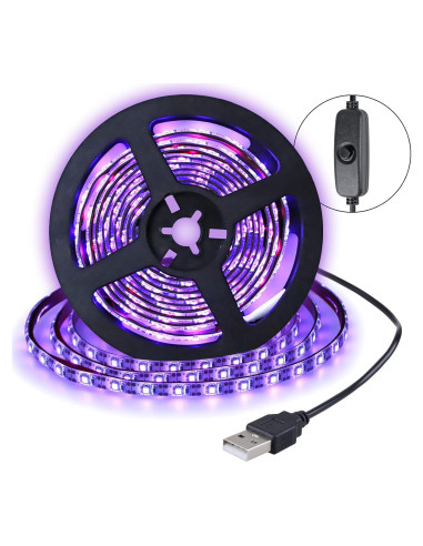 Tira LED UV 2M LYGZM 120 LEDs Luz Negra USB Efecto Fiesta