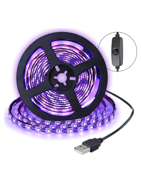 Tira LED UV 2M LYGZM 120 LEDs Luz Negra USB Efecto Fiesta