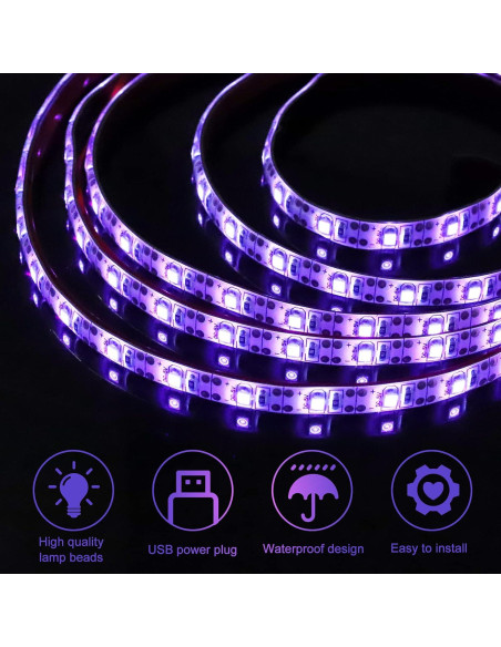 Tira LED UV 2M LYGZM 120 LEDs Luz Negra USB Efecto Fiesta