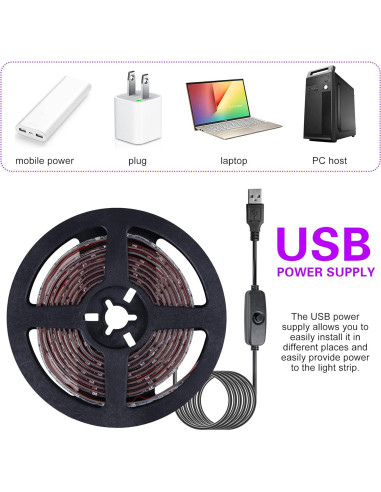 Tira LED UV 2M LYGZM 120 LEDs Luz Negra USB Efecto Fiesta