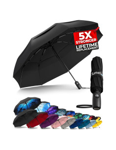 Paraguas Tumella Compacto a Prueba de Viento Negro 106 cm
