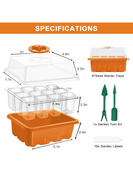 Bandeja de Inicio de Semillas GooingTop 72 Celdas Naranja