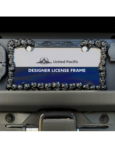 Marco de Placa de Licencia Calavera Negra United Pacific 17.3x33.4cm