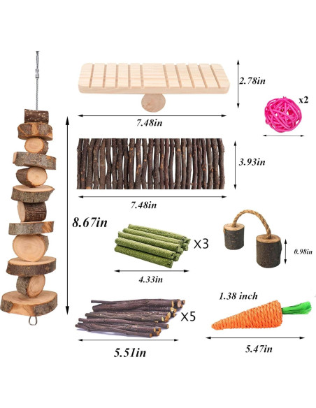 Juguetes para Hámster Grddaef - Set de Masticar Natural 10 Piezas