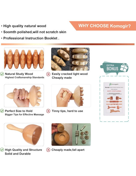Kit de Maderoterapia 5-en-1 Komogir para Masaje Corporal