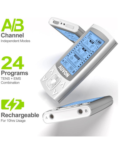 Estimulador Muscular AUVON TENS EMS Doble Canal 24 Modos